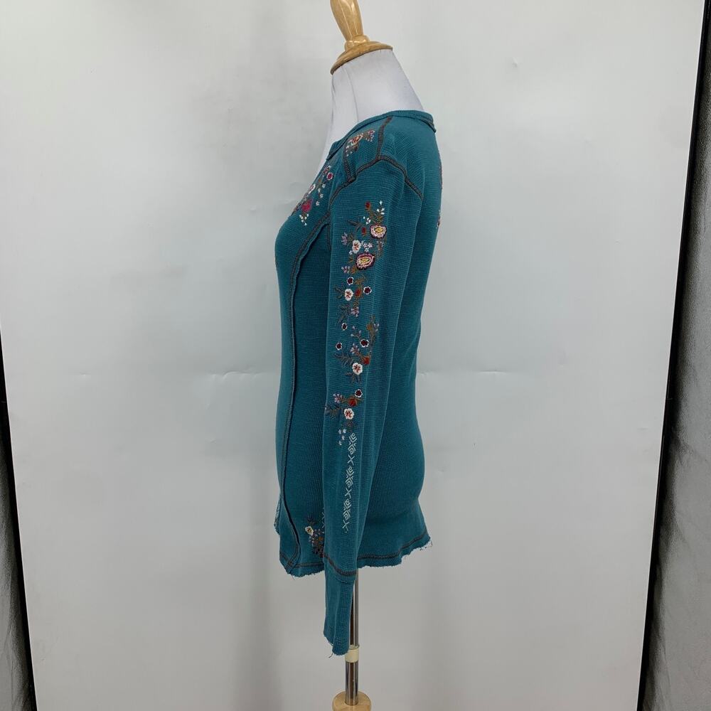 Sundance Top Womens XS Everglade Fayette Floral Henley Embroidered Long Sleeve - Picture 4 of 11
